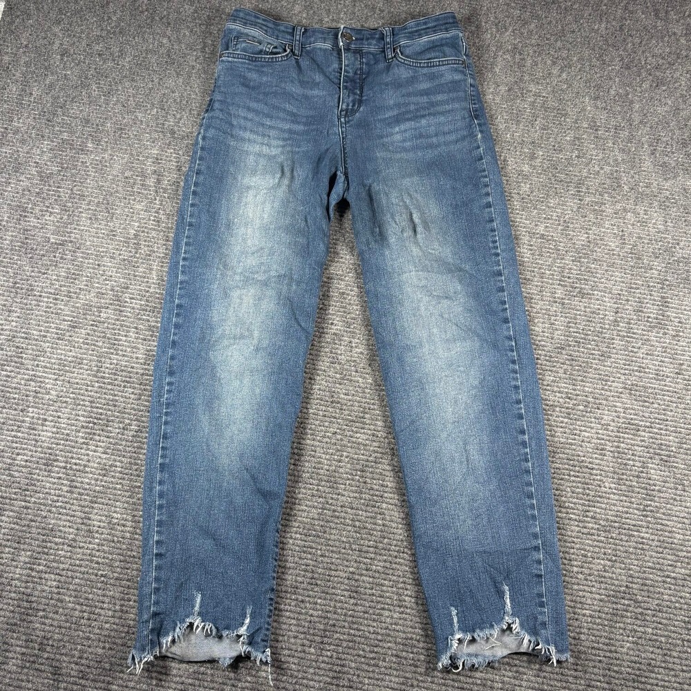 Nine West Straight Ankle Jeans Womens 8 Blue Excellent High Rise Raw Hem